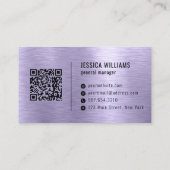 Carte De Visite Code QR Professionnel Métal Brosse Faux Violet (Dos)