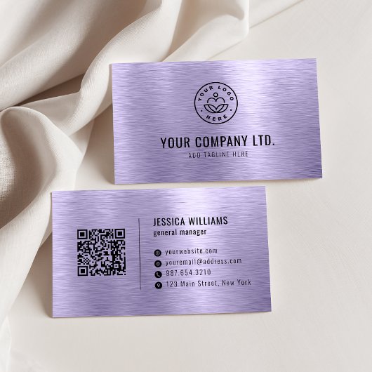 Carte De Visite Code QR Professionnel Métal Brosse Faux Violet