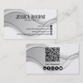 Carte De Visite Code QR professionnel minimal Argent blanc (Devant / Derrière)
