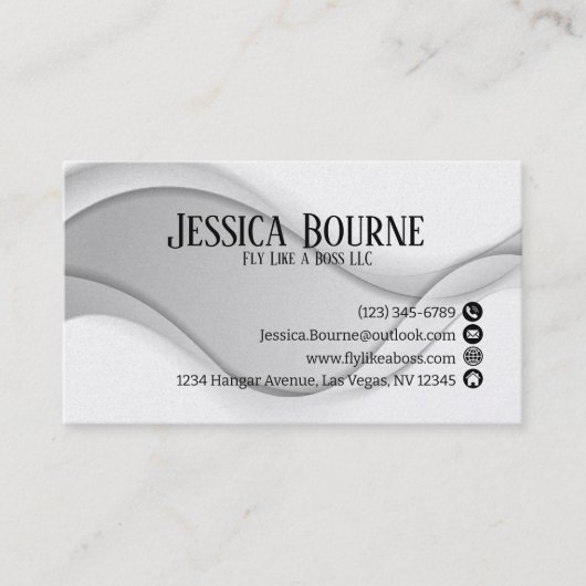 Carte De Visite Code QR professionnel minimal Argent blanc (Devant)