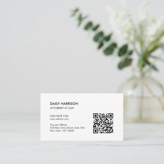 Carte De Visite Code QR professionnel minimal blanc (Debout devant)