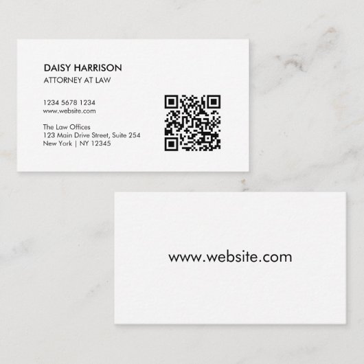 Carte De Visite Code QR professionnel minimal blanc (Devant / Derrière)