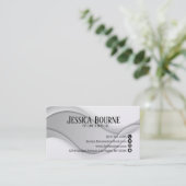 Carte De Visite Code QR professionnel minimal blanc argent (Debout devant)