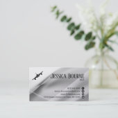Carte De Visite Code QR professionnel minimal blanc argent pilote (Debout devant)