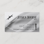 Carte De Visite Code QR professionnel minimal blanc argent pilote (Devant)