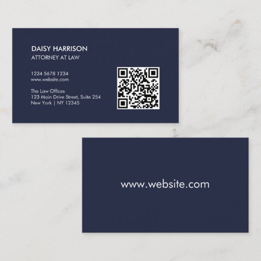 Carte De Visite Code QR professionnel minimal bleu marine (Devant / Derrière)