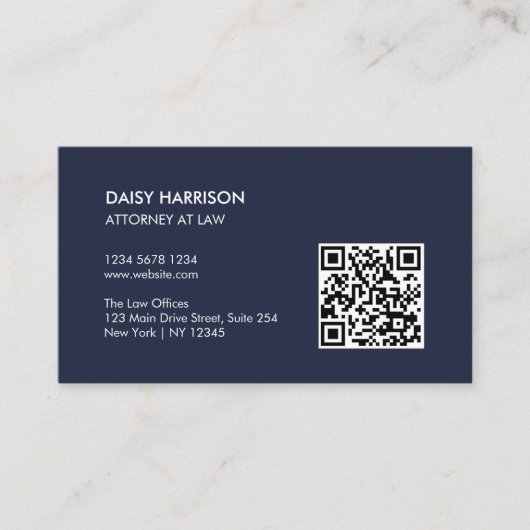 Carte De Visite Code QR professionnel minimal bleu marine (Devant)