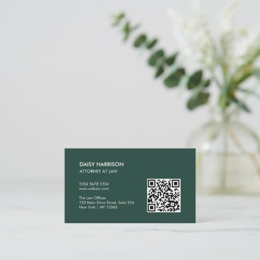 Carte De Visite Code QR professionnel minimal Emerald Green (Debout devant)