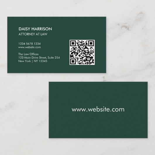Carte De Visite Code QR professionnel minimal Emerald Green (Devant / Derrière)