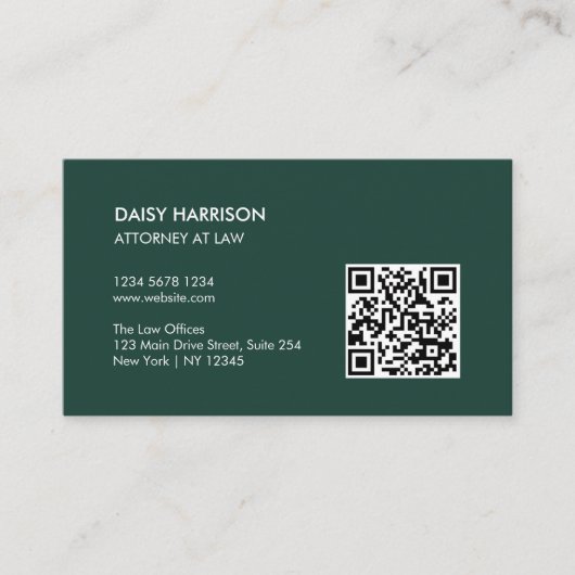 Carte De Visite Code QR professionnel minimal Emerald Green (Devant)