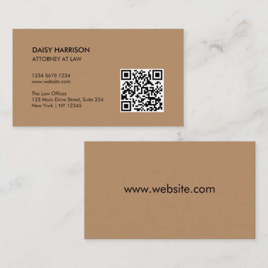Carte De Visite Code QR professionnel minimal Lumière Brown (Devant / Derrière)