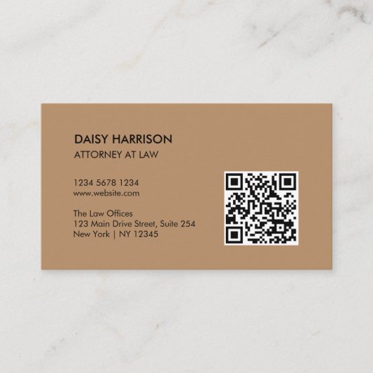 Carte De Visite Code QR professionnel minimal Lumière Brown (Devant)