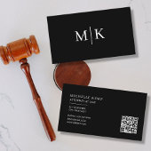 Carte De Visite Code QR professionnel minimal Monogramme noir