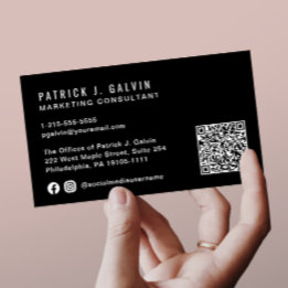 Carte De Visite Code QR professionnel minimal noir