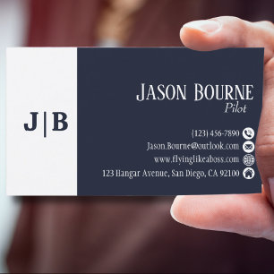 Carte De Visite Code QR professionnel minimaliste blanc bleu marin