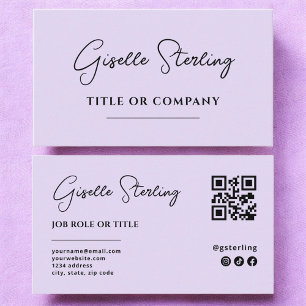 Carte De Visite Code QR Professionnel Minimaliste Lilas Violet