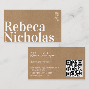 Carte De Visite Code qr professionnel minimaliste papier Kraft mod