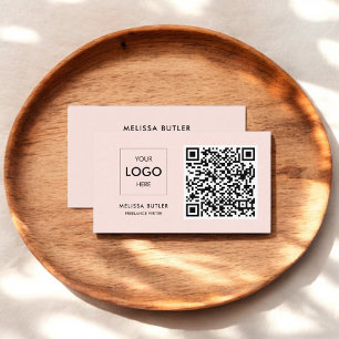 Carte De Visite Code QR professionnel minimaliste rose