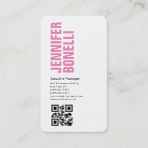 Carte De Visite Code QR professionnel minimaliste rose gras blanc