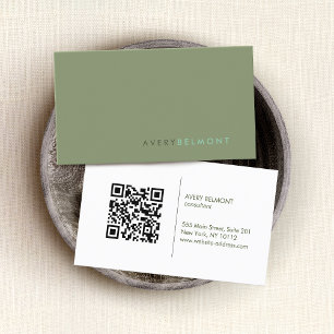Carte De Visite Code QR professionnel minimaliste Sage Green