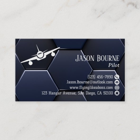 Carte De Visite Code QR professionnel moderne bleu et blanc, Aviat (Devant)