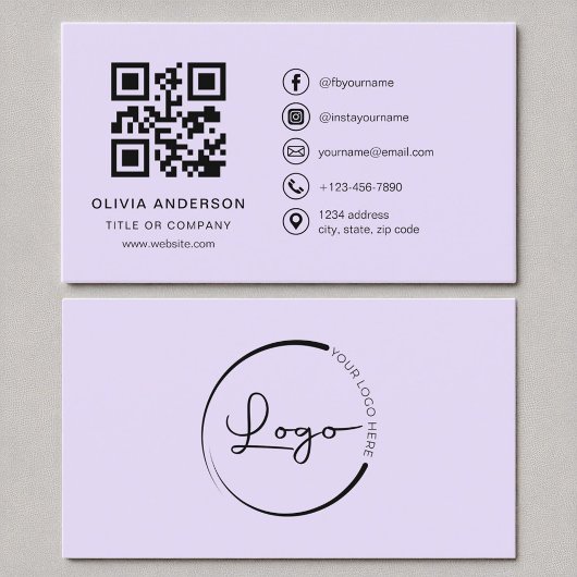 Carte De Visite Code QR professionnel moderne Lilac violet