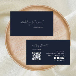 Carte De Visite Code Qr professionnel Moderne Minimaliste Marine B