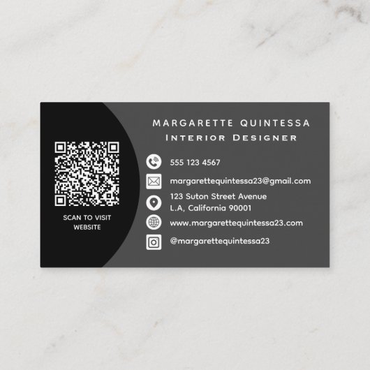 Carte De Visite Code QR professionnel moderne noir et blanc Simple (Dos)