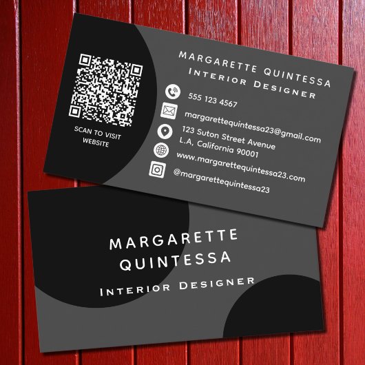 Carte De Visite Code QR professionnel moderne noir et blanc Simple