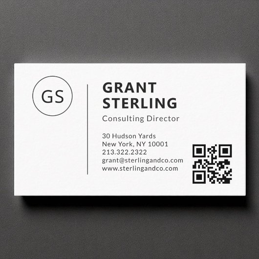 Carte De Visite Code QR professionnel monogramme minimal