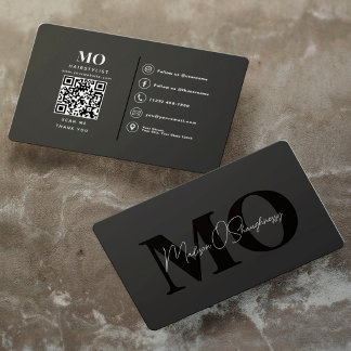 Carte De Visite Code QR Professionnel Monogramme Minimaliste Moder