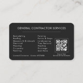 Carte De Visite Code QR professionnel noir et argent pour entrepre (Dos)