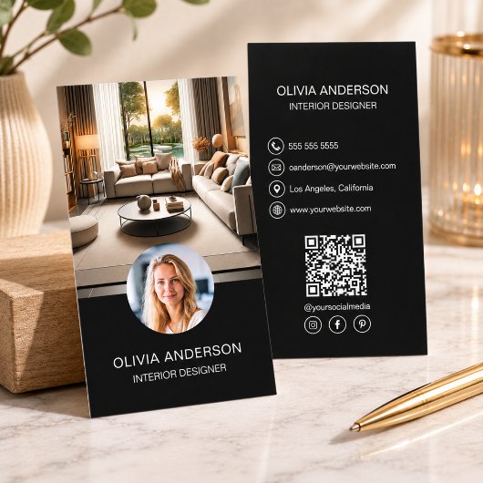 Carte De Visite Code QR professionnel noir moderne