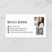 Carte De Visite Code QR professionnel & Photo, Noir & Blanc modern (Dos)