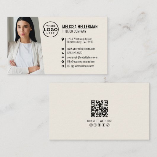 Carte De Visite Code QR Professionnel Photo Votre Logo (Devant / Derrière)