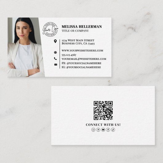 Carte De Visite Code QR Professionnel Photo Votre Logo (Devant / Derrière)