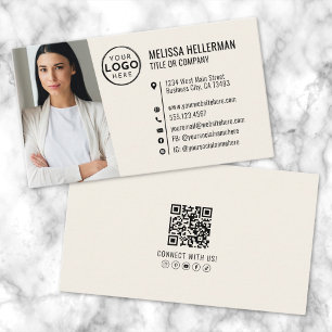 Carte De Visite Code QR Professionnel Photo Votre Logo Crème