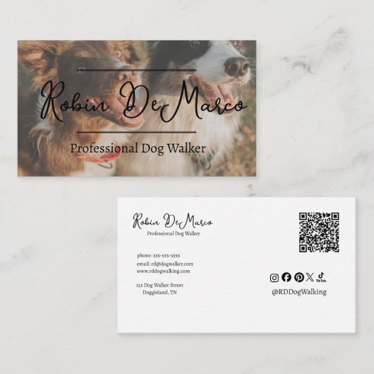 Carte De Visite Code QR professionnel pour promenade de chiens per (Devant / Derrière)