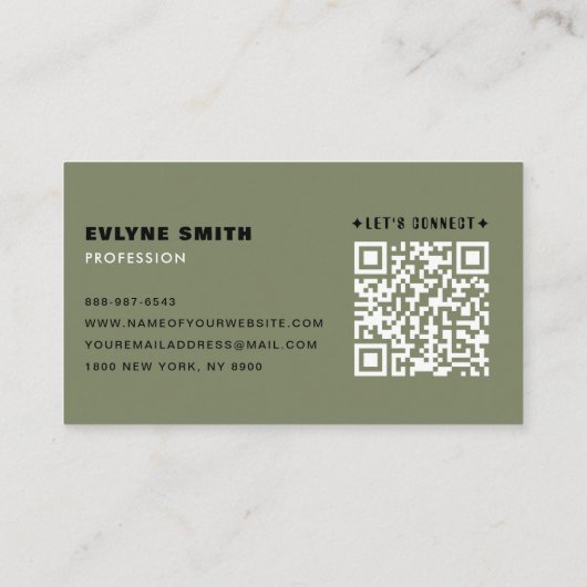 Carte De Visite Code QR professionnel Sage moderne Script vert (Dos)