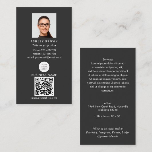 Carte De Visite Code QR professionnel Simple Modern logo photo (Devant / Derrière)