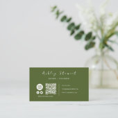 Carte De Visite Code Qr professionnel Social Media Moss Green (Debout devant)