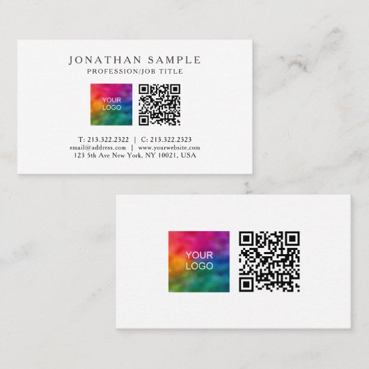 Carte De Visite Code QR professionnel Téléchargez votre propre log (Devant / Derrière)