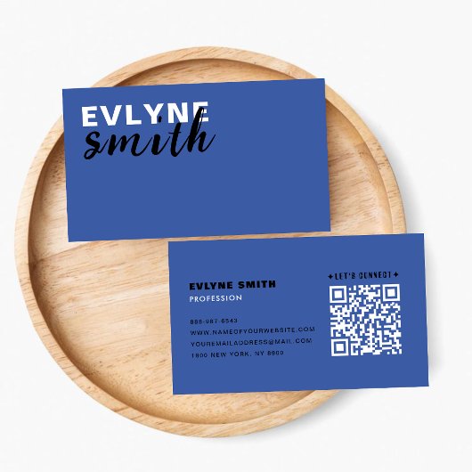Carte De Visite Code QR professionnel Unique Prussien bleu Script