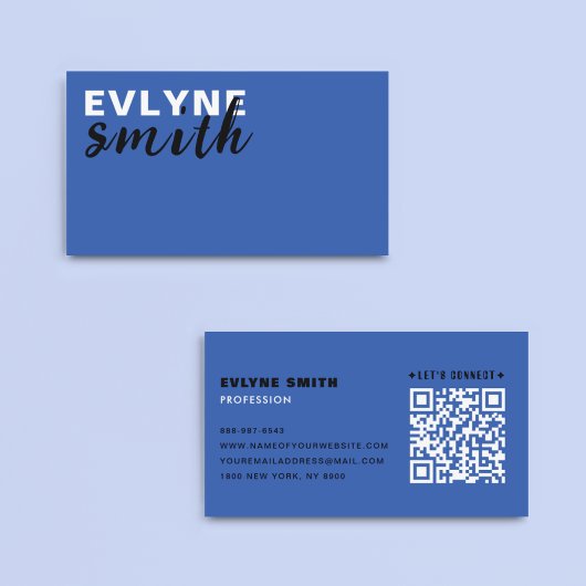 Carte De Visite Code QR professionnel Unique Prussien bleu Script