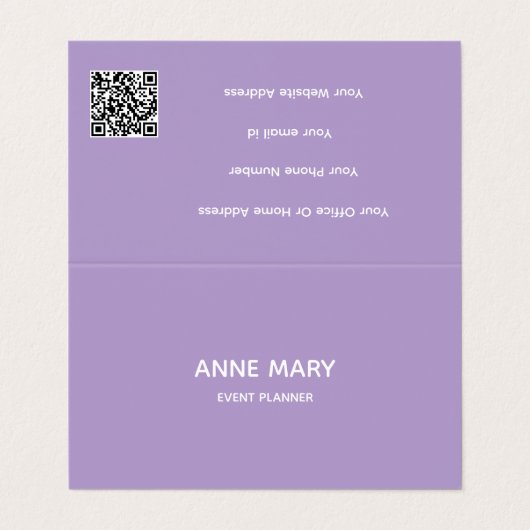 Carte De Visite Code QR Professionnel Violet Blanc Lavande Violet (Extérieur déplié)