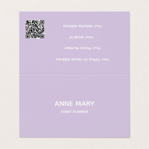 Carte De Visite Code QR Professionnel Violet Blanc Lavande Violet