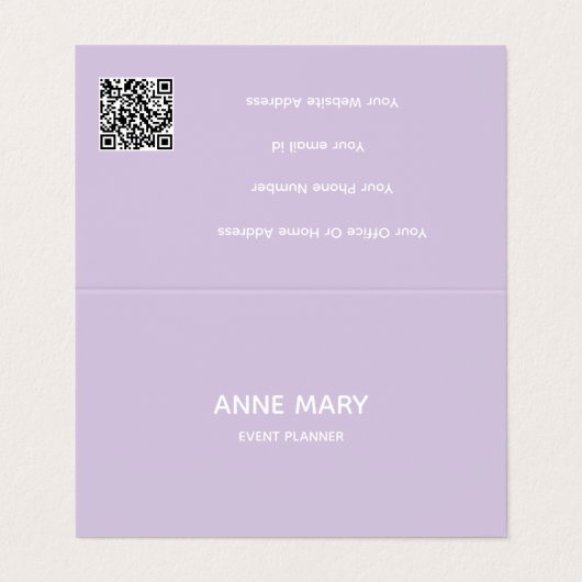 Carte De Visite Code QR Professionnel Violet Blanc Lavande Violet (Extérieur déplié)