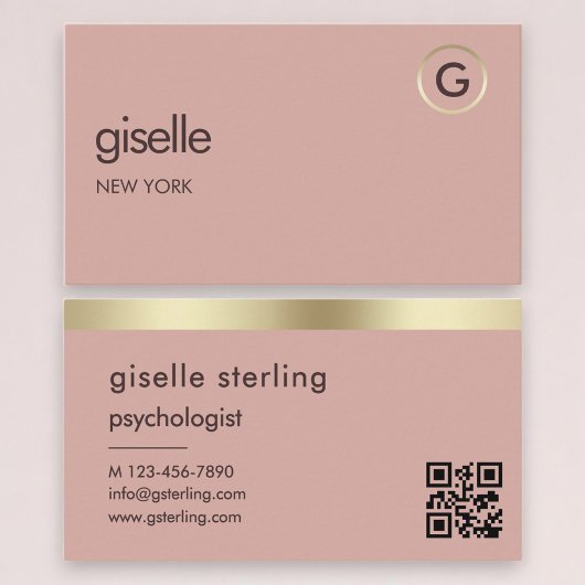Carte De Visite Code QR Psychologue Rose Or