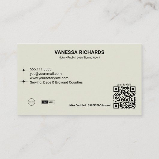 Carte De Visite Code QR Public Noir & Beige Noir & Beige (Dos)