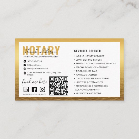 Carte De Visite Code QR | Public Notaire Mobile Gold moderne (Dos)